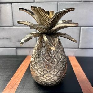 Vintage Brass Pineapple Candle Holder Detailing Realistic Fronds Holds Taper MCM